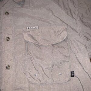 Columbia button up shirt mens fishing outdoors long sleeve size Medium beige